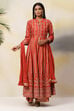 Terracotta Cotton Silk Anarkali Kurta Sharara Suit Set image number 4