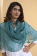 Teal Blue Kota Doria Traditional Print Dupatta image number 1