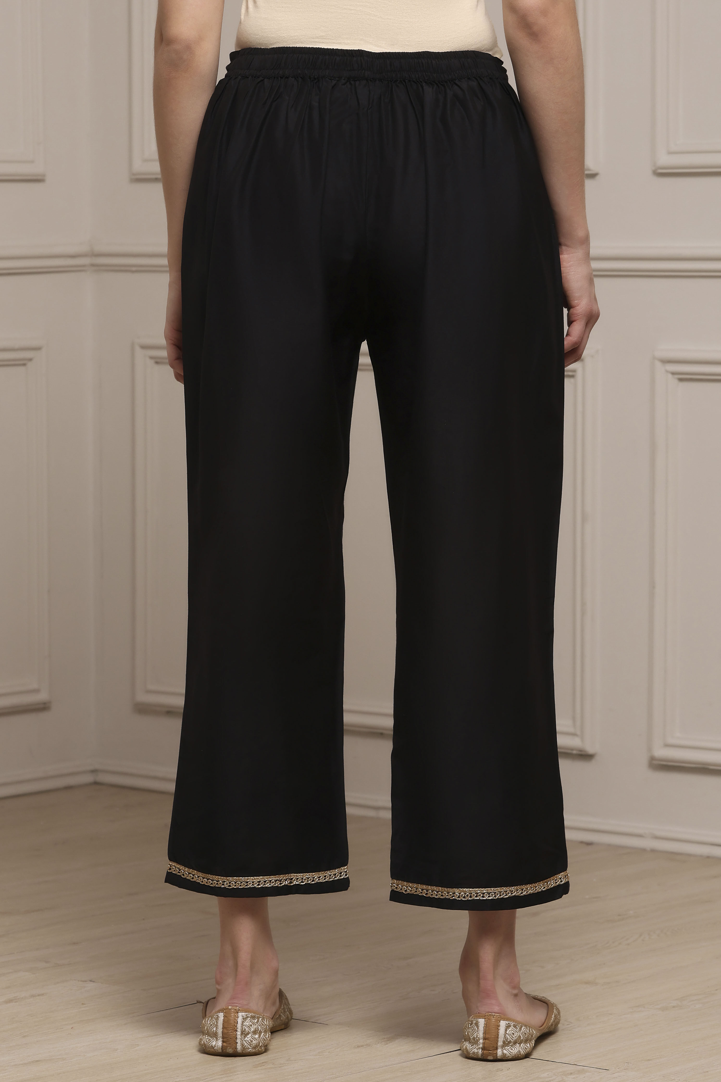 Black Polyester Straight Palazzos image number 5