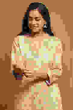 Beige Printed Straight Winter wear Kurta Set image number 1