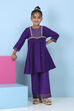 Purple Striped Yoke Gathered Suit Set image number 6