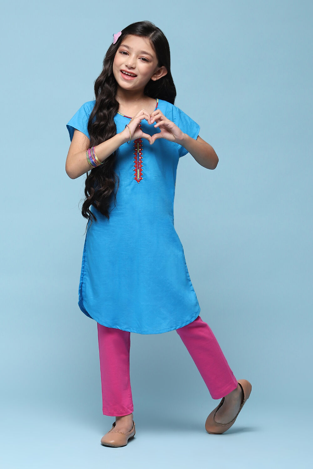 Blue Cotton Straight Solid Kurta Set image number 0