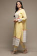Pastel Yellow Muslin Lace Unstitched Suit Set image number 5