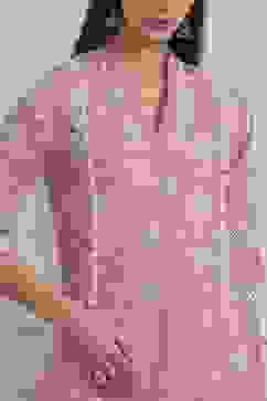 Pink Cotton Straight Kurta image number 1