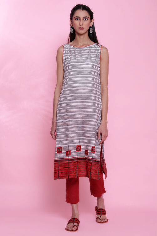 Red Cotton Sleeveless Printed Kurta image number 5