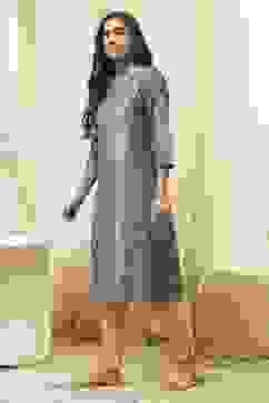 Blue Poly Cotton Straight Yarndyed Kurta image number 2