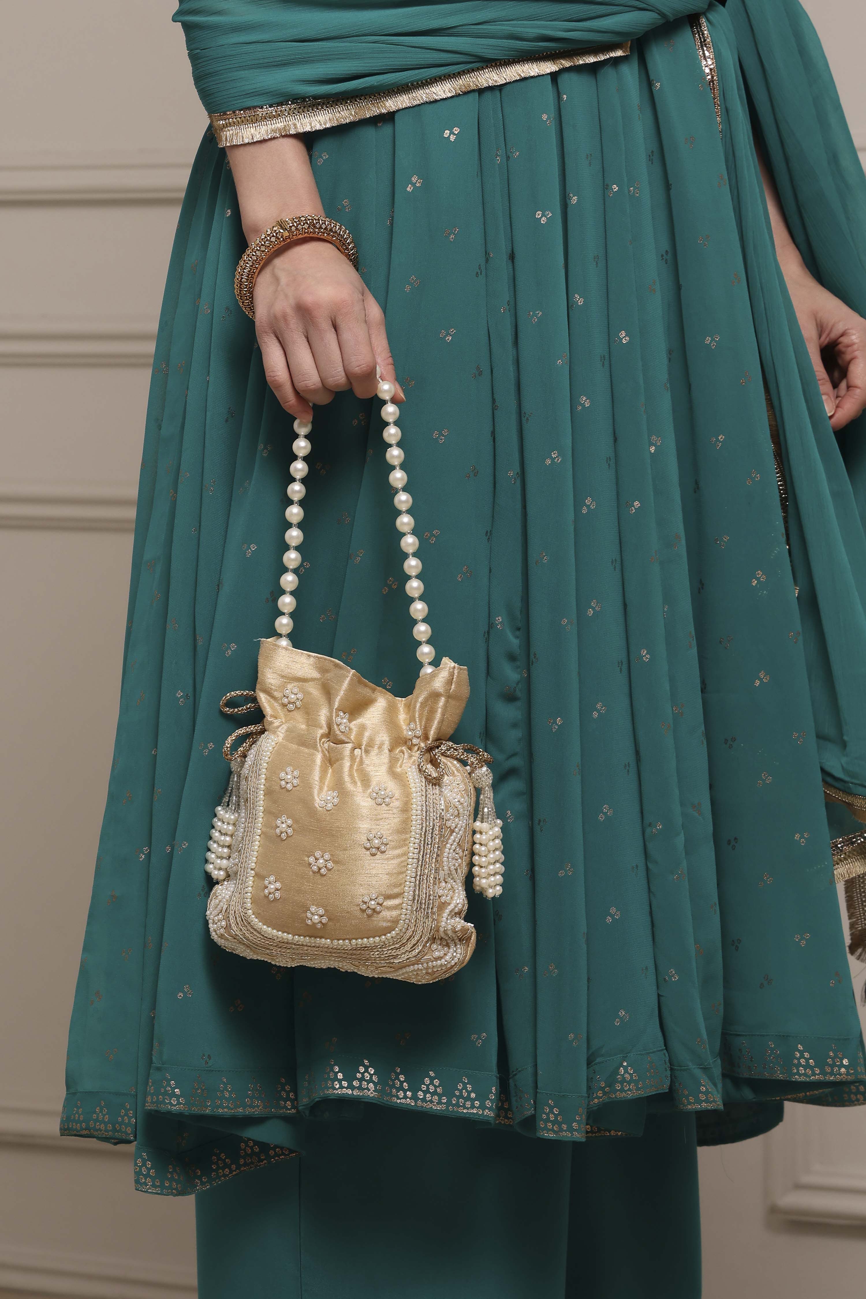 Peach Fabric Potli Bag image number 7