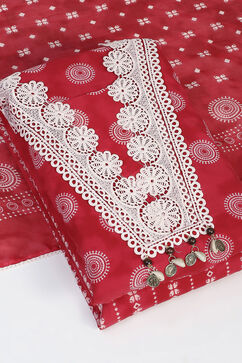 Red Cotton Unstitched Suit Set image number 5
