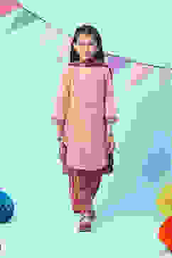 Salmon Orange Polyester Straight Solid Suit Set image number 7