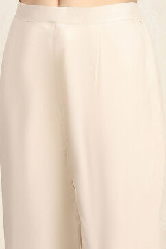 Cream Linen Blend Unstitched Suit Set image number 3