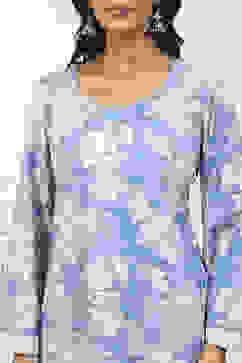 Blue Cotton Floral Unstitched Suit Set image number 2