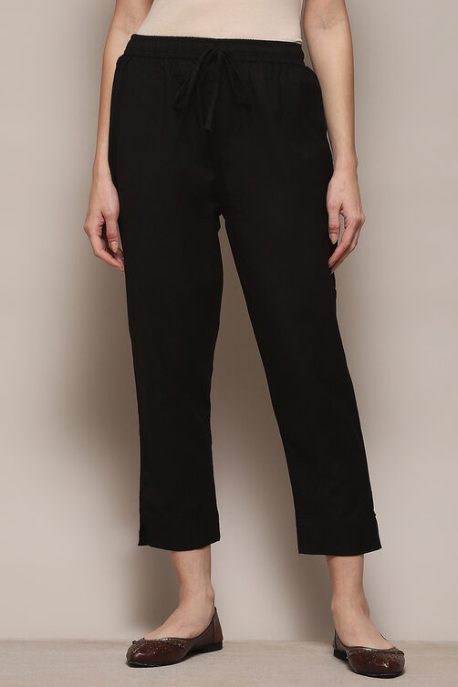 Rust Cotton Flax Slim Solid Pants image number 5