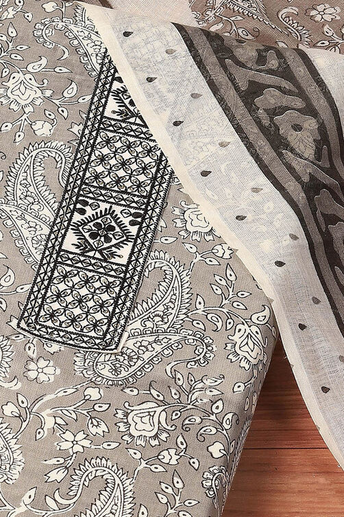 Grey Cotton Printed Unstitched Suit Set image number 1