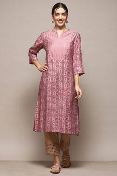 Pink Poly Viscose Straight Printed Kurta image number 0