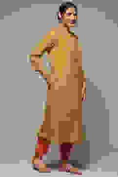 Olive Pink LIVA Straight Yarndyed Kurta image number 3