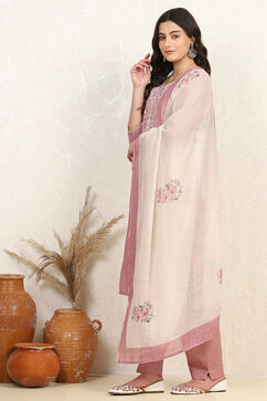 Pink Cotton Unstitched Suit Set image number 4