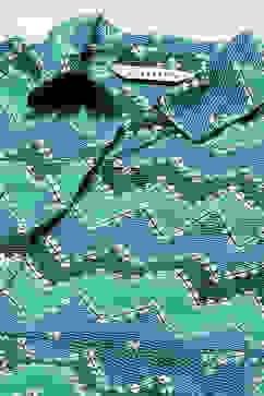 Turquoise Chevron Block Printed Shirt-Style Flared Dress image number 1