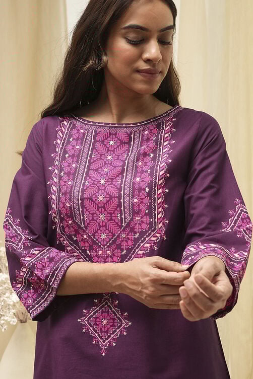 Purple Straight Short Kurta image number 1