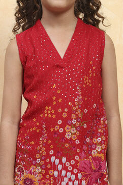 Red Viscose Rayon Printed Straight Sharara Suit Set image number 1