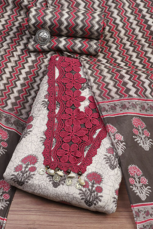 White-Pink Cotton Unstitched Suit Set image number 0