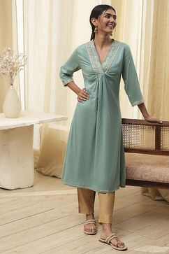 Dull Blue Pure Cotton Gathered Kurta image number 0