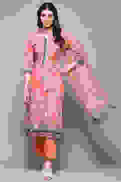Pink Cotton Blend Floral Digital Print Unstitched Suit Set image number 8