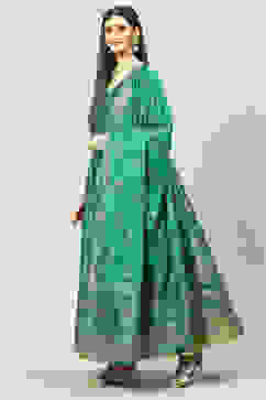 Green Anarkali Kurta Churidar Suit Set image number 5