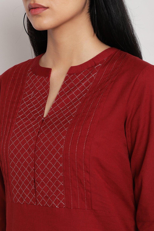 Red Straight Kurta Palazzo Suit Set image number 1