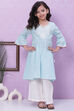 Sky Blue Cotton Flared Embroidered Kurta Set image number 0