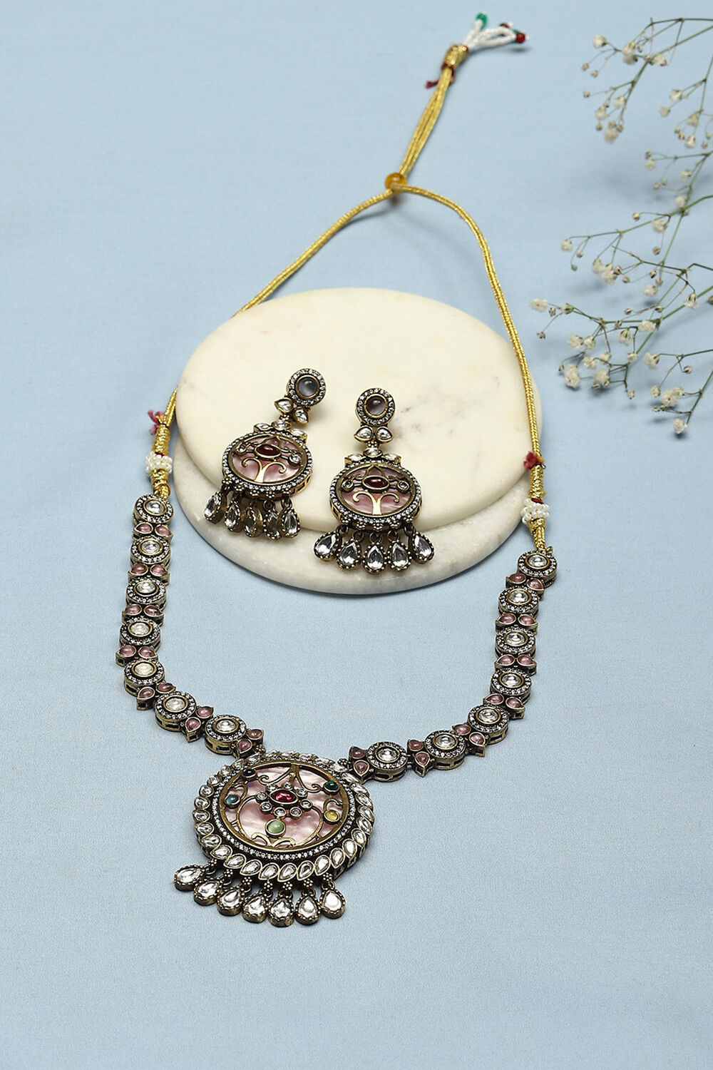 Light Pink Brass Necklace Set image number 0