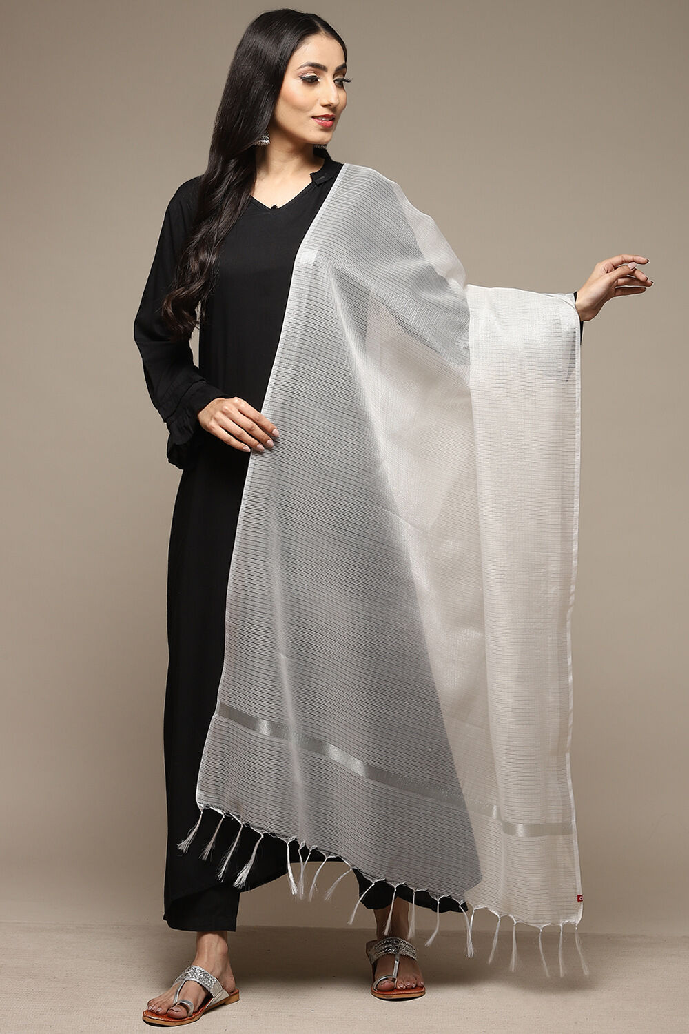 Off White Cotton Blend Yarndyed Dupatta image number 0