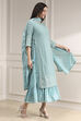 Powder Blue Cotton Blend Layered Embroidered Fusion Set image number 3