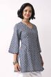Indigo Cotton Printed Straight Short Kurti image number 4