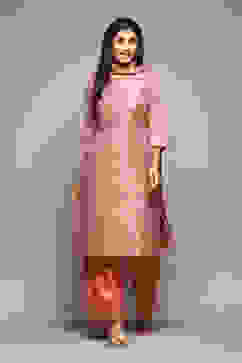 Blush Pink Cotton Blend Straight Yarndyed Kurta Palazzo Suit Set image number 7