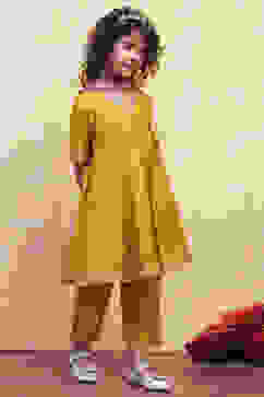 Yellow Yarn Dyed Angrakha Anarkali Suit Set image number 5