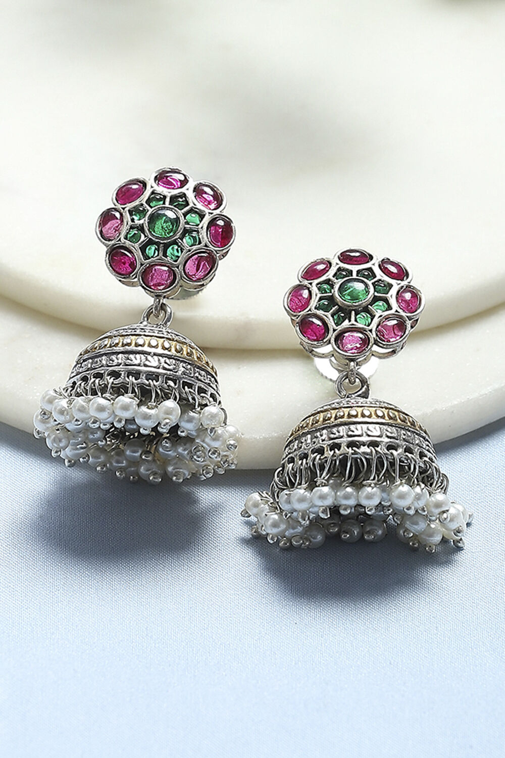 Pink Green Stone Earrings image number 0