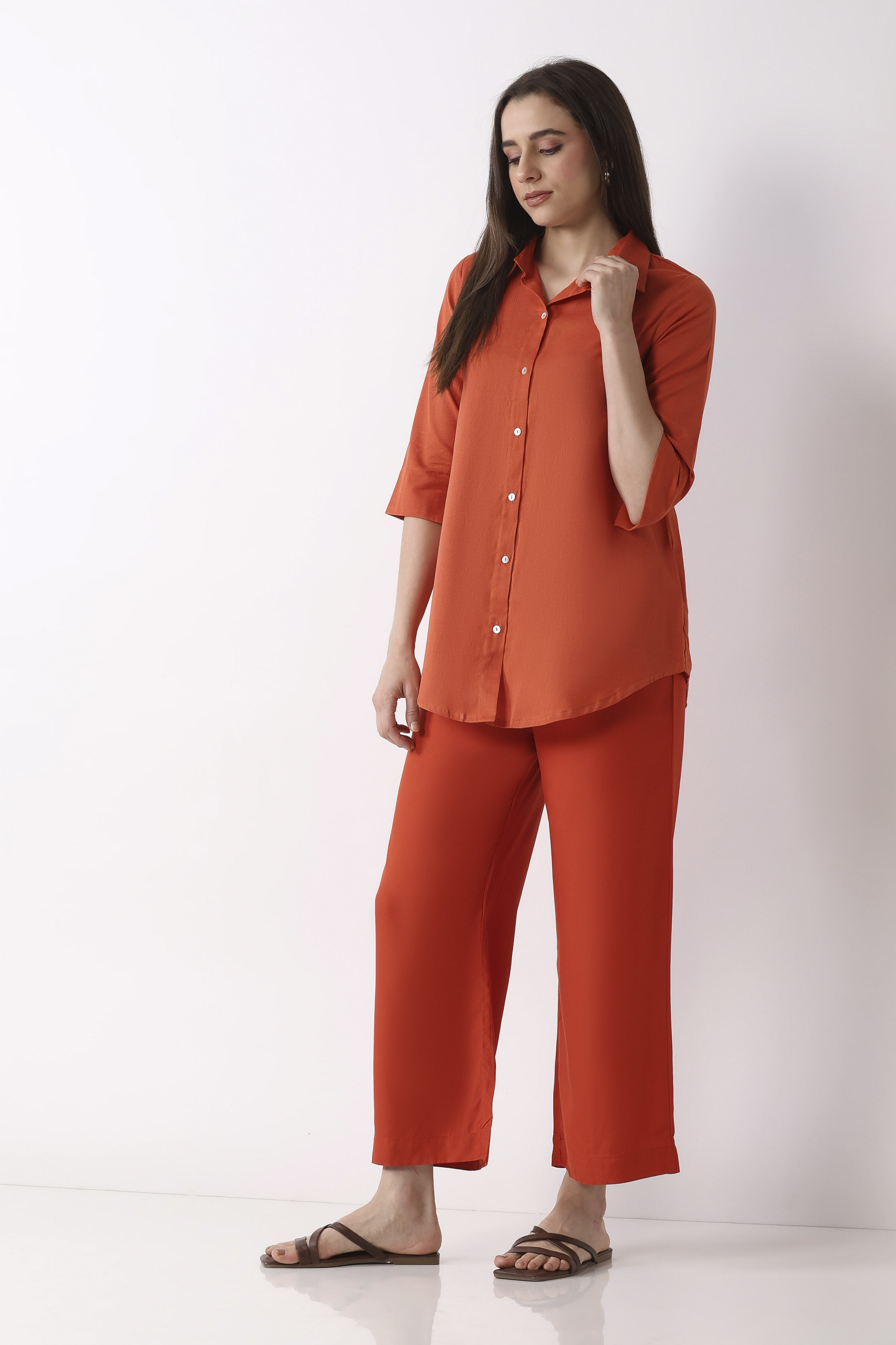 Berry Maroon Solid Straight Palazzos image number 0