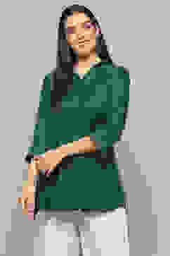 Green LIVA Straight Solid Shirt image number 5