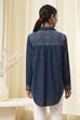 Blue Cotton Blend High-Low Straight Shirt image number 3