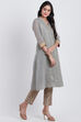 Grey Poly Cotton Flared Yarndyed Kurta image number 0