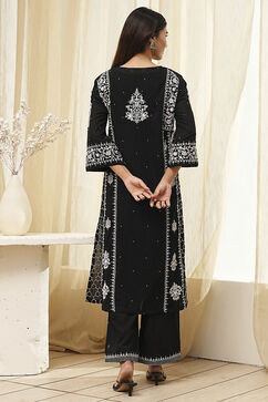 Black Cotton Blend A Line Suit Set image number 4