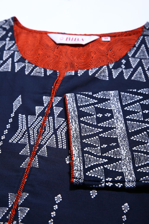 White Cotton A-Line Printed Kurta image number 1