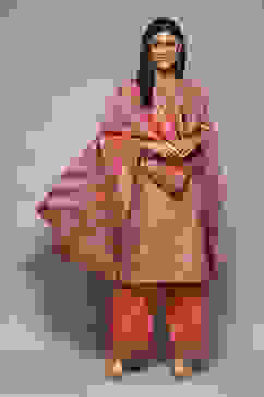 Blush Pink Cotton Blend Straight Yarndyed Kurta Palazzo Suit Set image number 0