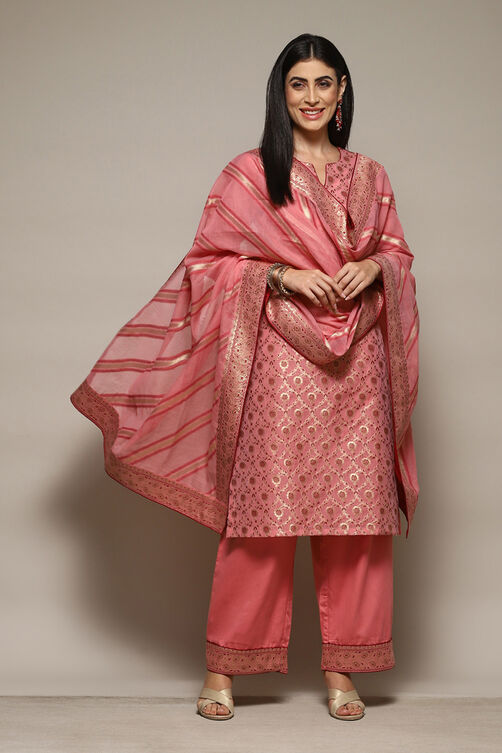 Mustard Cotton Blend Straight Yarndyed Kurta Palazzo Suit Set image number 0