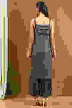 Grey Silk Floral Hand-Block Printed Festive Straight Kurta image number 3