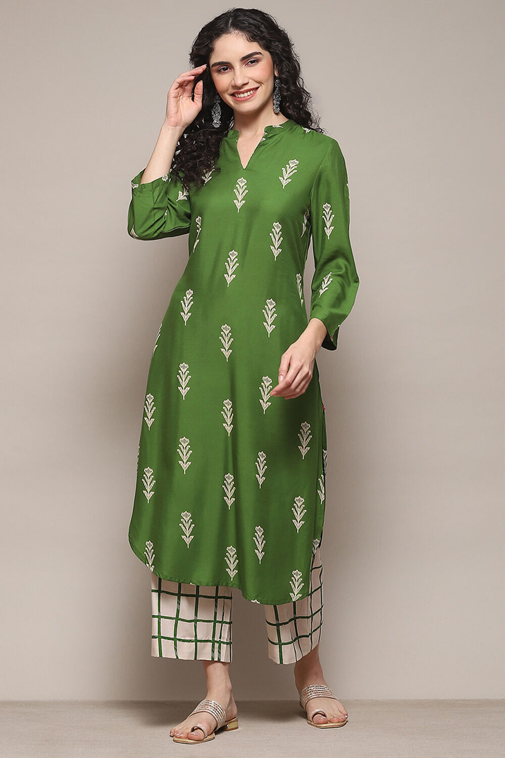 Navy Rayon flax Straight Kurta Palazzo Suit Set image number 0