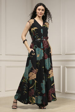 Black Viscose Rayon Straight Printed Jumpsuit image number 4