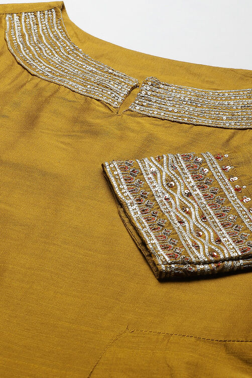 Mustard Poly Viscose Anarkali Kurta Palazzo Suit Set image number 1