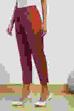 Rust Cotton Flax Slim Solid Pants image number 2