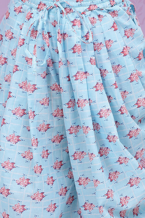Pink Blue Cotton Flared Kurta Dhoti Salwar Suit Set image number 3